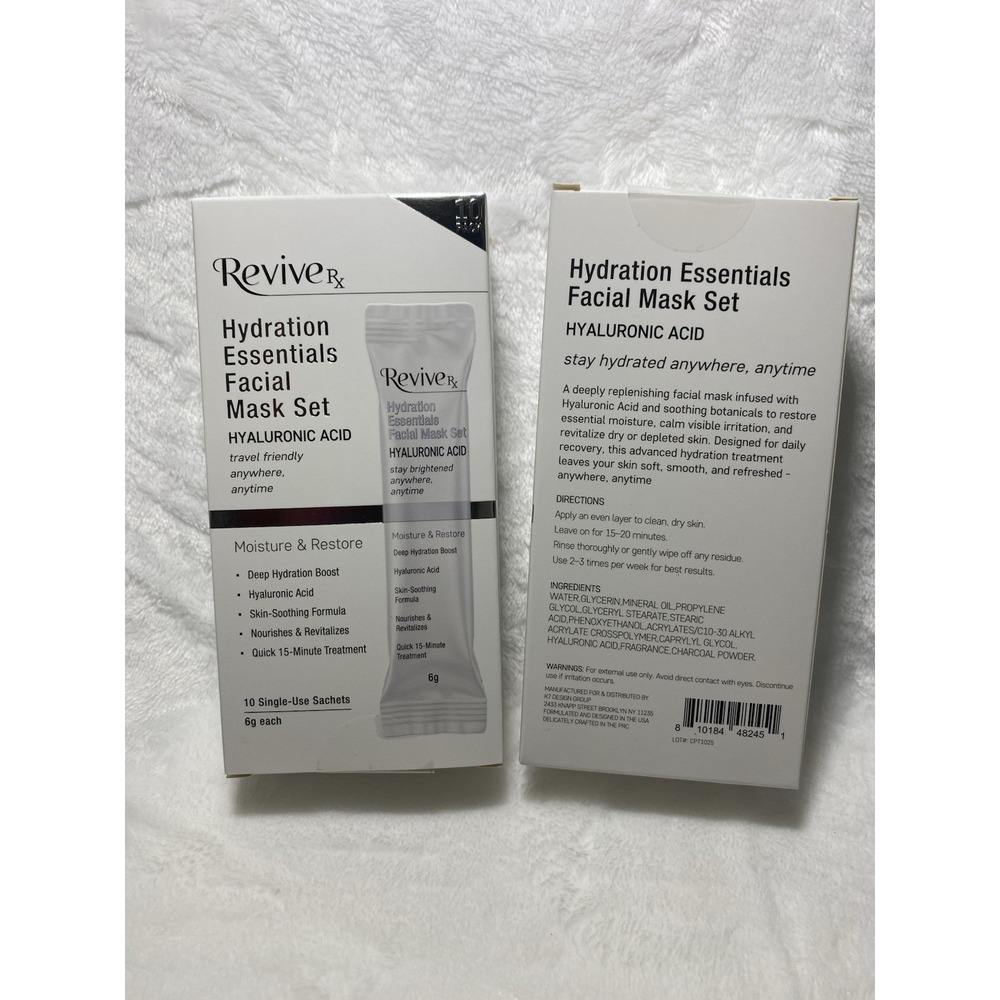 ReviveRx Hydration Essentials Facial Mask Set Hyaluronic Acid -2 boxes, 20 masks